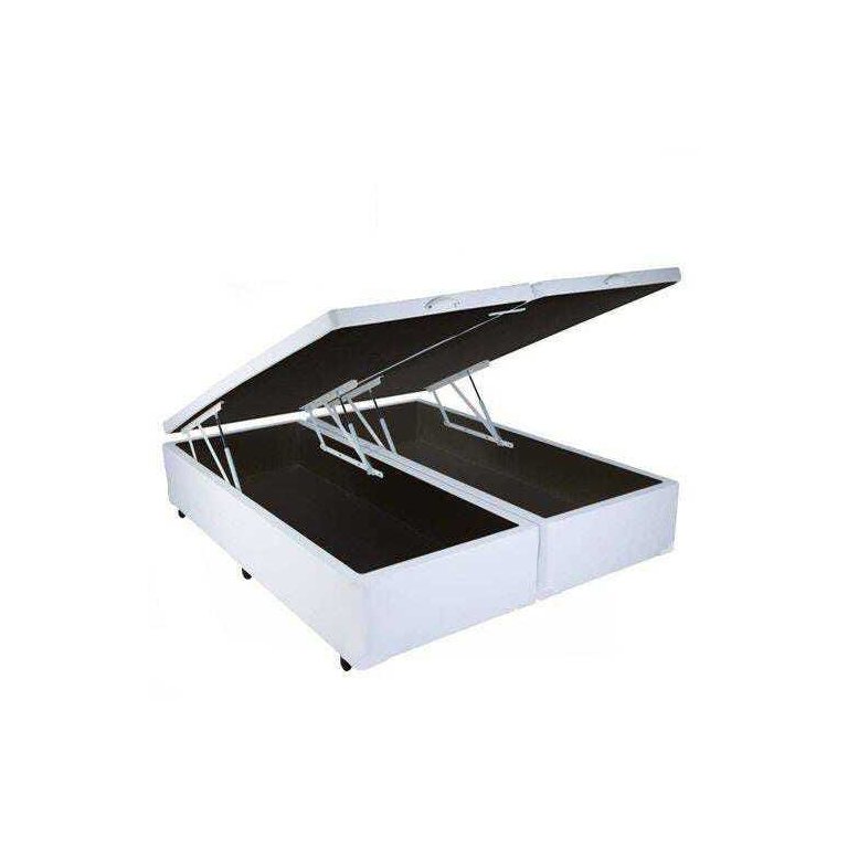 Cama Box Queen Size com Baú Pistão a Gás Branco Bipartido - 158x198x27