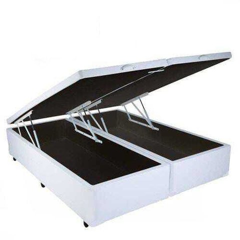 Cama Box Queen Size com Baú Pistão a Gás Branco Bipartido - 158x198x27