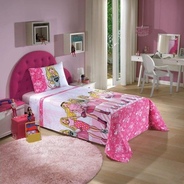 Kit Infantil Barbie Edredom + Jogo Cama + Almofada + Boneca