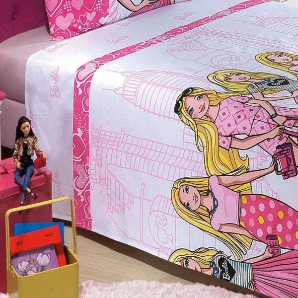 Kit Infantil Barbie Edredom + Jogo Cama + Almofada + Boneca