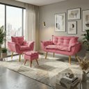 Ver imagem 1 de Kit Namoradeira Poltrona e Puff Decorativo para Sala Manicure Consultório Alice Suede