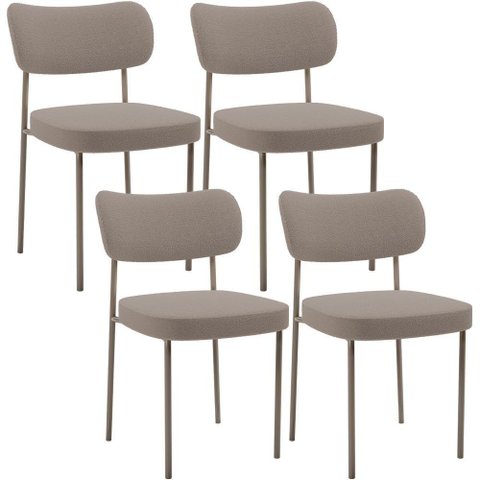 Kit 04 Cadeiras Decorativa Estofada para Sala de Jantar Melina Base Arena L02 Bouclê Bege - Lyam