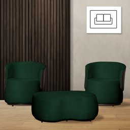 Kit 2 Poltronas e 1 Puff Grande Design Orgânico Beatriz Veludo Composê Corino Marrom - Estopar Velud - 2