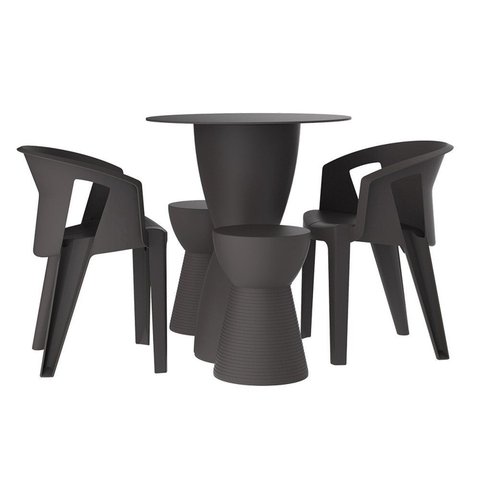 Conjunto 2 Cadeiras 2 Bancos 1 Mesa Bloom Cinza/Mushroom