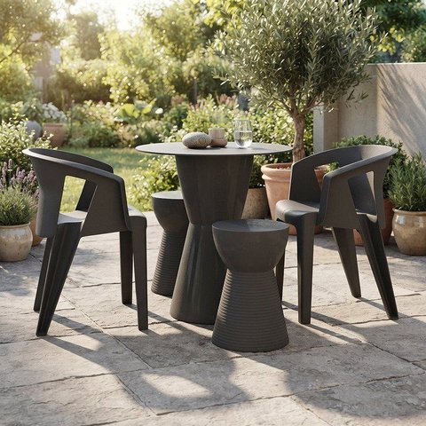 Conjunto 2 Cadeiras 2 Bancos 1 Mesa Bloom Cinza/Mushroom