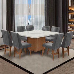 Conjunto De Mesa 8 Cadeiras Tampo Giratório Amsterdã Cedro