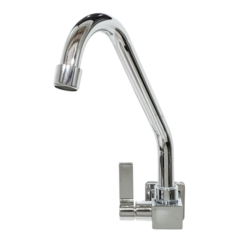Torneira Base Quadrada Parede Metal Tubo Inox Cromada