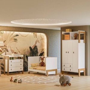 Dormitório Infantil Fantasia Guarda Roupa, Cômoda e Berço Branco - Palladium Decor