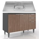 Ver imagem 1 de Balcão de Cozinha com Pia Inox 120cm Pérola Z34 Grafite/freijó - Mpozenato