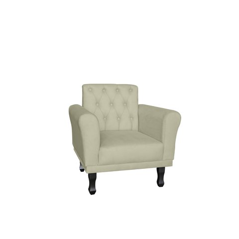 Poltrona Decorativa Classic Suede Bege Pés Madeira Ms Decor