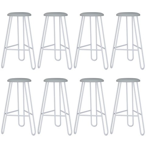 Kit 08 Banquetas Baixa Bar Cozinha Sala de Jantar Áris C01 Branco Courino Off White - Lyam Decor