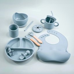 Kit Prato Infantil Silicone com Copo, Talher, Babador e Tigela:azul - 2
