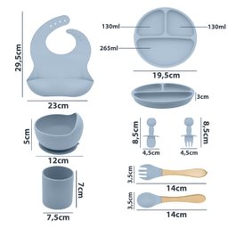 Kit Prato Infantil Silicone com Copo, Talher, Babador e Tigela:azul - 6