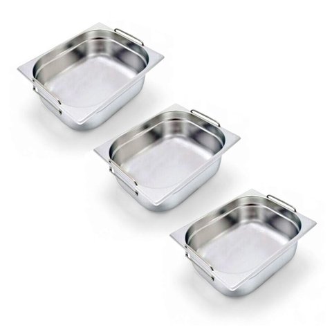Kit 3 Cubas Gastronômica Inox Gn 1/2 150mm com Alça Prateada