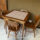 Ver imagem 2 de Cj Mesa Madeira Azulejo 80x80cm - Base 4pé 78cm + 2 Cadeiras 43 - Natural - Anos Dourados