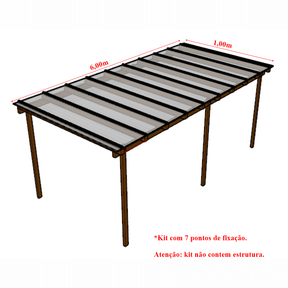 Cobertura Policarbonato Alveolar 6,00m x 1,00m - Cristal 6mm - 2