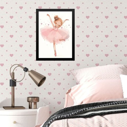 Quadro Infantil Bailarina Menininha 33x24cm - com Vidro:madeira Branca