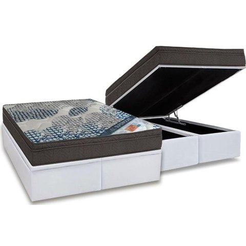Cama Box Baú Queen: Colchão Molas Ensacadas Ortobom SuperPocket Fort Tech ISO + Base CRC Courano Whi