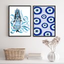 Ver imagem 1 de Conjunto 2 Quadros Decorativos Iemanjá Olho grego 45x34cm - com Vidro:madeira Preta
