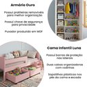 Ver imagem 2 de Conjunto Cama Luna Plus Rosa + Armário Multiuso Ouro 2 Portas Branco com Estilo Moderno Premium