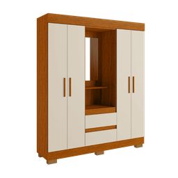 Guarda Roupa Acp Isabely 04 Portas com Espelho - Cinamomo/off White - 1