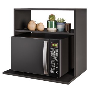 Suporte Duplo Microondas Armário Aéreo Suspenso Madeira Luara Preto