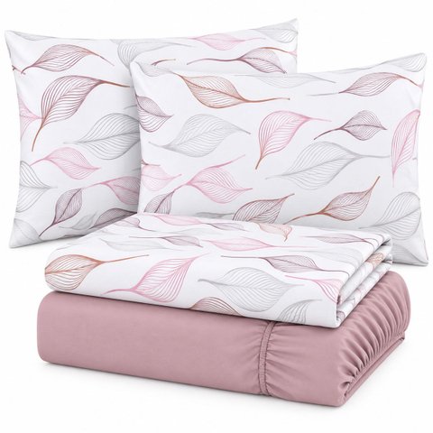 Jogo de Cama Lençol Casal Malha Soft 100% Algodão Fio Penteado Estampado Toque Macio 4 Peças Floral 