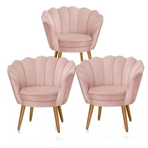 3 Poltrona Pétalas Kit Decorativas Sala Pés Palitos Rose