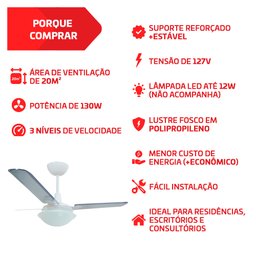 Ventilador de Teto Citrino Branco 3 Pás Transparentes Tron 127v - 2