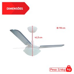 Ventilador de Teto Citrino Branco 3 Pás Transparentes Tron 127v - 3