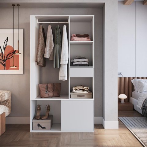 Guarda Roupas Closet com 1 Gaveta 1 Cabideiro 2 Prateleiras e 1 Porta Cl100 Branco