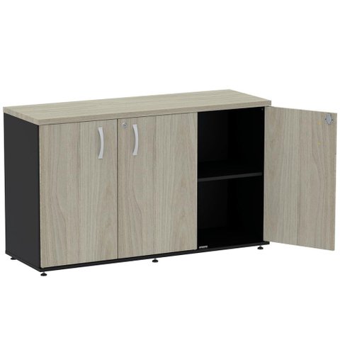 Armário Baixo Credenza PE25 Pandin 121,50 cm (largura) em MDP Cor Nogueira CasaBlanca e Preto com