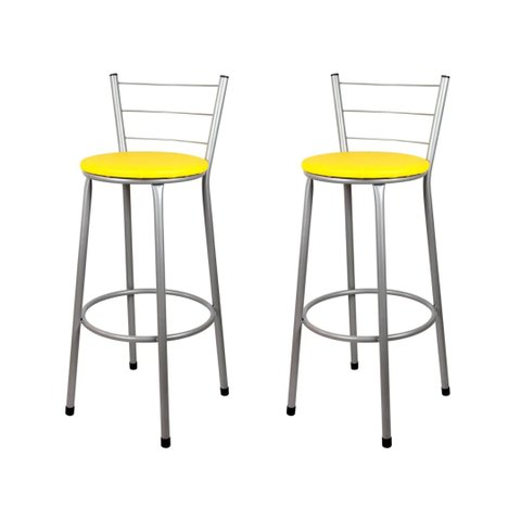 2 Banquetas Alta para Cozinha Epoxi Cinza:amarelo