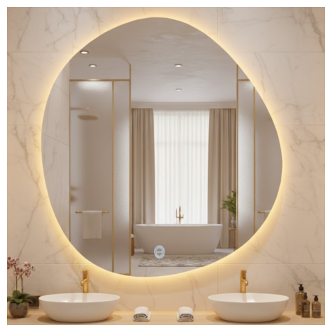 Espelho Led 3 Cores Orgânico Luz Iluminação Botão Touch Screen 80 Cm Formato Assimétrico