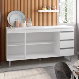 Balcão Gabinete de Pia sem Tampo 150cm 3 Portas 3 Gavetas Andréia - AJL Móveis - Branco - 3