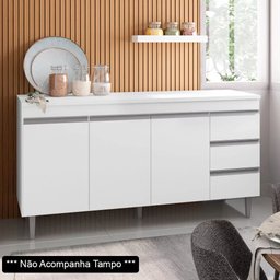 Balcão Gabinete de Pia sem Tampo 150cm 3 Portas 3 Gavetas Andréia - AJL Móveis - Branco - 2