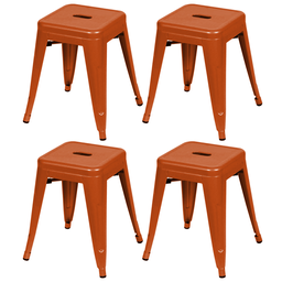 Kit 4x Banqueta Baixa Tolix Iron Design Industrial Laranja - 1