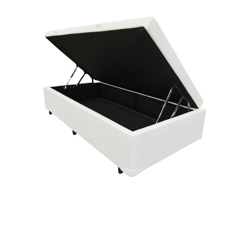 Cama Box Baú Solteiro Blindado (88x188x42):corino Branco/solteiro