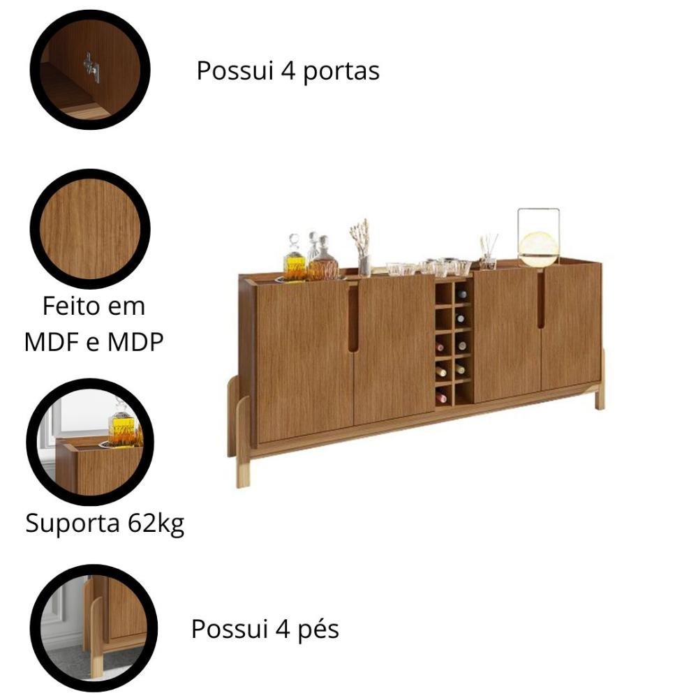 Buffet 190cm 4 Portas com Adega Lizz Casa D Cedro - 5