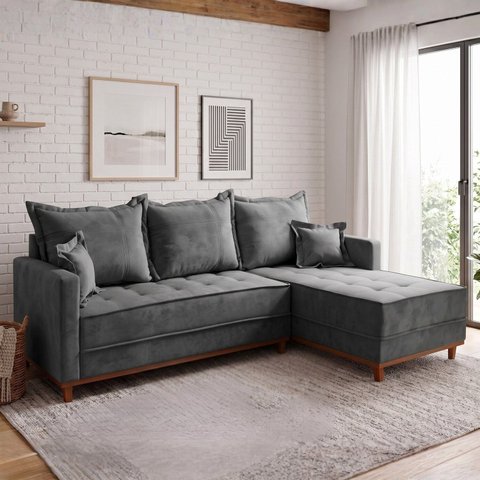 Sofá 3 Lugares Onix com Chaise Lado Direito 230cm em Veludo