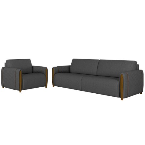 Conjunto Decorativo Poltrona e Sofá 223cm Maceió Linho Chumbo - Gran Belo