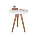 Ver imagem 1 de Mesa de Canto Pés Palito Amadeirado com Tampo Vidro 70cm Branco 70cm
