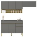 Ver imagem 1 de Armário de Cozinha 3 Peças Balcão com Tampo 120cm Lina05 K02 Gris/Freijó - Mpozenato