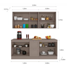 Cozinha Completa Modulada 4 Peças Com 9 Portas e 2 Gavetas Unna Cor Fumê Poliman Móveis J0011010 - F - 3