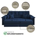 Ver imagem 6 de Sofá Vili Retrátil 3 Lugares Suede Azul Marinho 215cm Azul