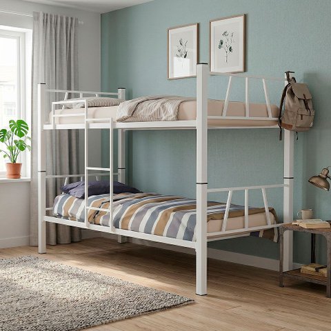 Cama Beliche Metálica Solteiro Aço Reforçado com Escada Lateral Acompanha Colchões D33 - Branca