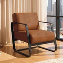 Ver imagem 3 de Poltrona Decorativa para Sala Living Base Industrial Preta Marathi K01 Couríssimo Camel - Lyam