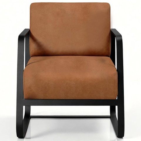 Poltrona Decorativa para Sala Living Base Industrial Preta Marathi K01 Couríssimo Camel - Lyam
