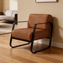 Ver imagem 5 de Poltrona Decorativa para Sala Living Base Industrial Preta Marathi K01 Couríssimo Camel - Lyam