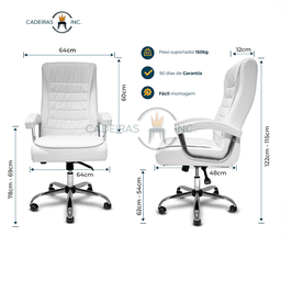 Kit 2 Cadeiras de Escritório Presidente Alta Big Confortável Molas Ensacadas Pillow Top Branca - 6